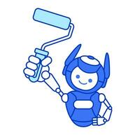 Robot mascot holding paint roller vector illustration design