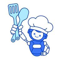 Robot chef holding spatula and spoon. Robot chef mascot vector