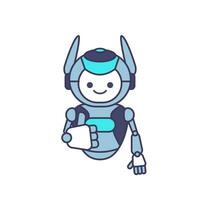 Robot character giving thumbs up vector illustration. Cartoon robot pose illustration