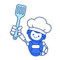 Robot chef holding spatula vector illustration. Robot chef mascot illustration design