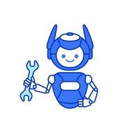 Robot holding wrench vector illustration. Robot character pose