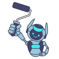 Robot mascot holding paint roller vector illustration design