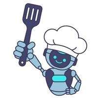 Robot chef holding spatula vector illustration. Robot chef mascot illustration design