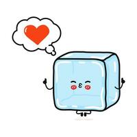 hielo cubo haciendo yoga con habla burbuja. vector mano dibujado dibujos animados kawaii personaje ilustración icono. aislado en blanco antecedentes. hielo cubo en amor personaje concepto