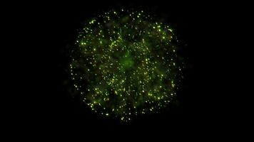 Lemon green fireworks with trial on black abstract background video