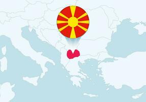 Europa con seleccionado macedonia mapa y macedonia bandera icono. vector