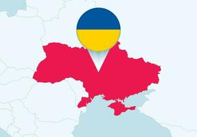 Europa con seleccionado Ucrania mapa y Ucrania bandera icono. vector