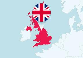 Europe with selected United Kingdom map and United Kingdom flag icon. vector