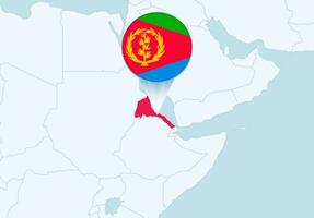 Africa with selected Eritrea map and Eritrea flag icon. vector