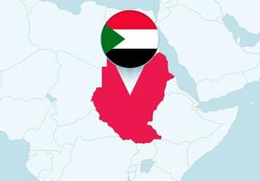 Africa with selected Sudan map and Sudan flag icon. vector