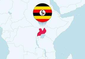 Africa with selected Uganda map and Uganda flag icon. vector