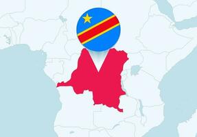 Africa with selected DR Congo map and DR Congo flag icon. vector