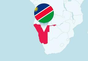 Africa with selected Namibia map and Namibia flag icon. vector