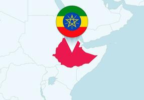 África con seleccionado Etiopía mapa y Etiopía bandera icono. vector