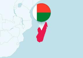 Africa with selected Madagascar map and Madagascar flag icon. vector