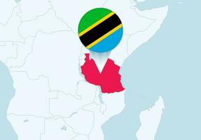 Africa with selected Tanzania map and Tanzania flag icon. vector