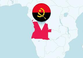 Africa with selected Angola map and Angola flag icon. vector