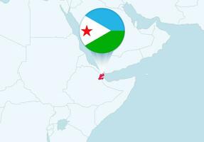 África con seleccionado djibouti mapa y djibouti bandera icono. vector