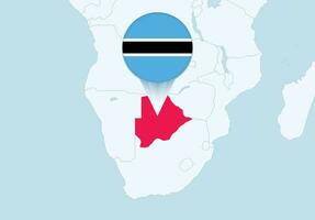 Africa with selected Botswana map and Botswana flag icon. vector