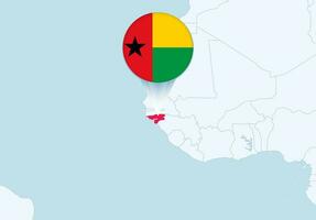 Africa with selected Guinea-Bissau map and Guinea-Bissau flag icon. vector