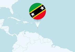 America with selected Saint Kitts and Nevis map and Saint Kitts and Nevis flag icon. vector