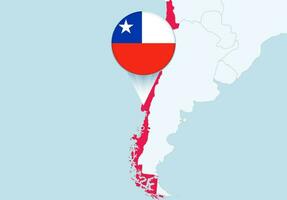 America con seleccionado Chile mapa y Chile bandera icono. vector
