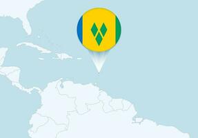 America with selected Saint Vincent and the Grenadines map and Saint Vincent and the Grenadines flag icon. vector