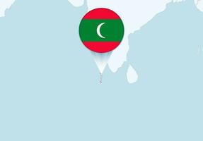 Asia con seleccionado Maldivas mapa y Maldivas bandera icono. vector