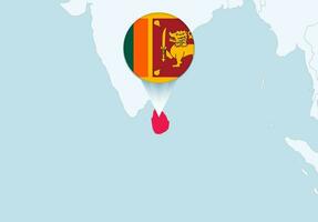 Asia with selected Sri Lanka map and Sri Lanka flag icon. vector