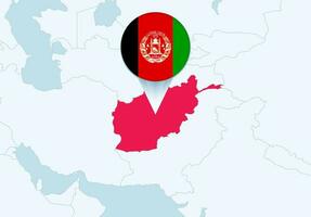 Asia with selected Afghanistan map and Afghanistan flag icon. vector