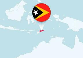 Asia with selected East Timor map and East Timor flag icon. vector