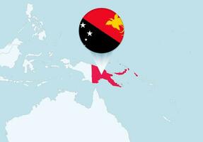 Oceania with selected Papua New Guinea map and Papua New Guinea flag icon. vector