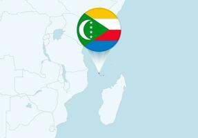 Africa with selected Comoros map and Comoros flag icon. vector