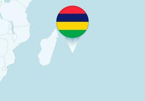 Africa with selected Mauritius map and Mauritius flag icon. vector