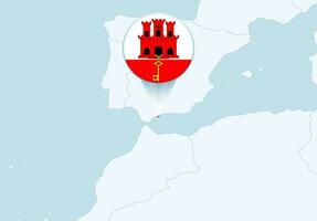 Europa con seleccionado Gibraltar mapa y Gibraltar bandera icono. vector