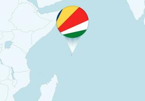 África con seleccionado seychelles mapa y seychelles bandera icono. vector