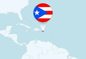 America with selected Puerto Rico map and Puerto Rico flag icon. vector