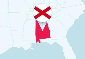 United States with selected Alabama map and Alabama flag icon. vector