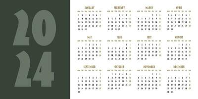 Calendar 2024 year. Week starts on Monday. Design for planner, printing, stationery, organizer. vector