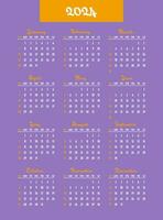 Calendar 2024 year. Week starts on Sunday. Design for planner, printing, stationery, organizer. vector