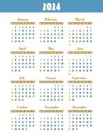 Calendar 2024 year. Week starts on Sunday. Design for planner, printing, stationery, organizer. vector