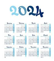 calendario 2024 año. semana empieza en lunes. diseño para planificador, impresión, papelería, organizador. vector