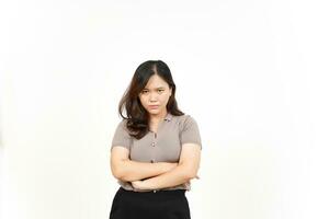 Folding arms with angry face Of Beautiful Asian Woman Isolated On White Background photo