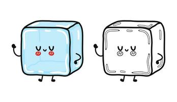 hielo cubo personaje contorno dibujos animados ilustración para colorante libro. vector mano dibujado hielo cubo tradicional dibujos animados antiguo, retro, kawaii personaje. aislado blanco antecedentes