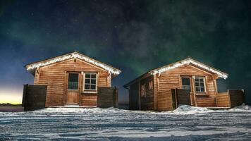 cabine neige Maisons aurore borealis cinémagraphe boucle laps de temps 4k video