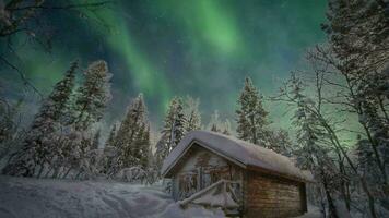 cabine neve aurora boreal cinemagraph ciclo espaço de tempo 4k video
