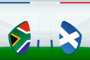 Match between South Africa and Scotland, illustration of rugby flag icon on rugby stadium. vector