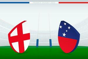 Match between England and Samoa, illustration of rugby flag icon on rugby stadium. vector