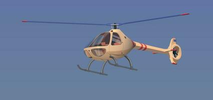 A small light yellow helicopter flies against a blue sky. Vector. vector