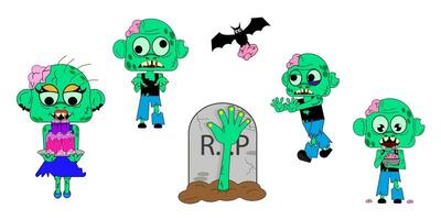 Set of Cartoon zombie. Vector illustration. All elements are isolated